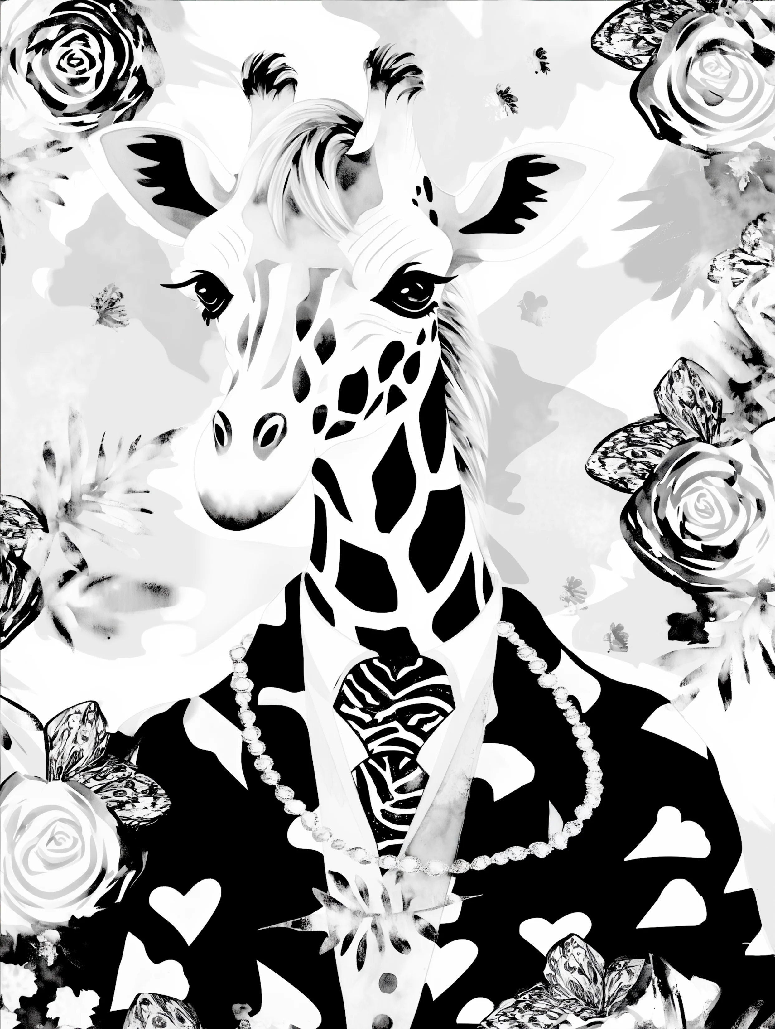 Free printable giraffe coloring page featuring suit and necklace giraffe coloring page